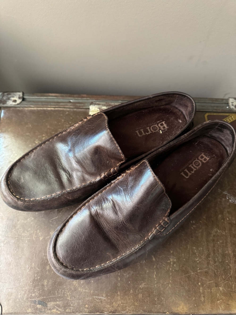 Born Men's Dark Brown Leather Slip-On Loafers
